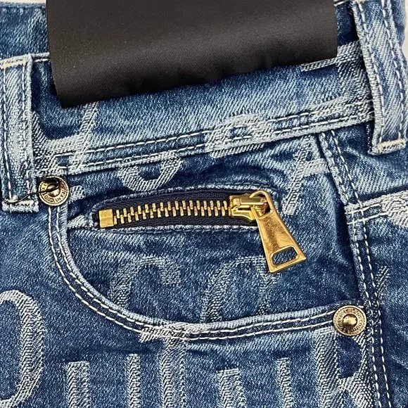 NWT $525 Authentic Versace Couture allover logo stretchy cotton jeans 27 - Picture 4 of 17